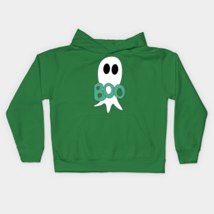 Cute Halloween ghost cartoon with BOO text Kids Hoodie